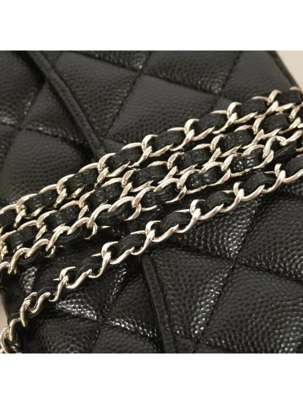 Chanel Eyewear Case Quilted Caviar Leather Black Silver